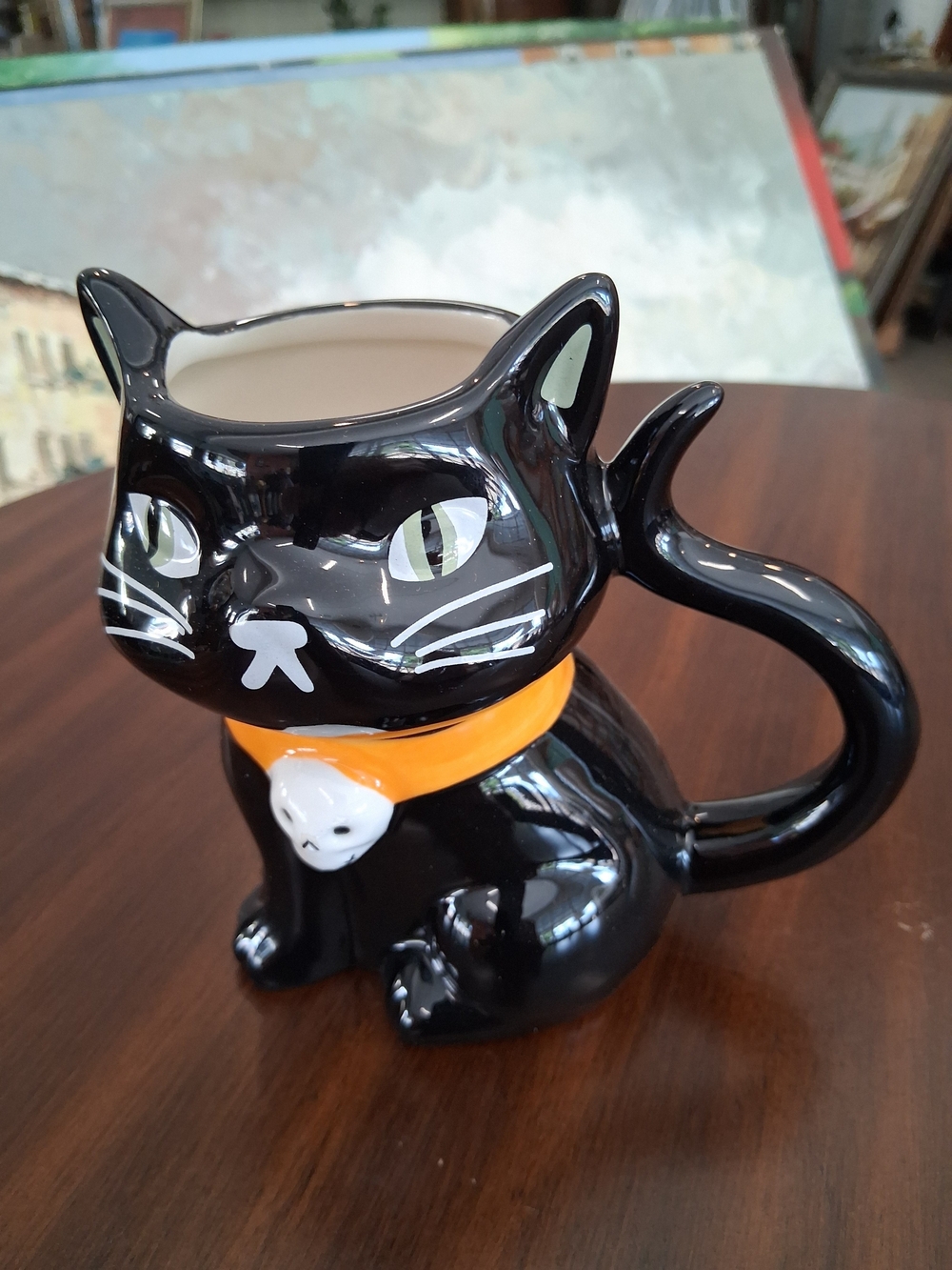 Black Cat Hyde And EEK Ceramic Pet Mug with Orange Collar. Set Of Four. New.